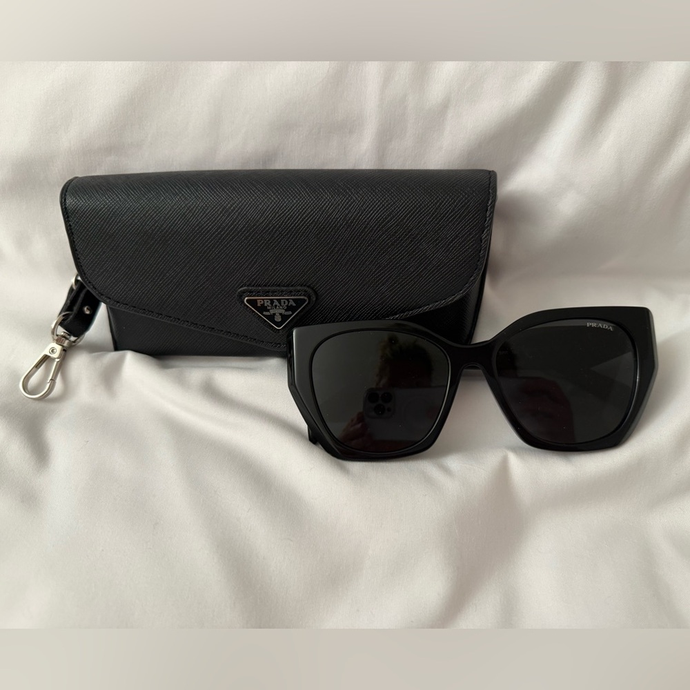 PRADA SPR 19Z 1AB-5S0 Women's Oversized Square Sunglasses Black Plastic Lens